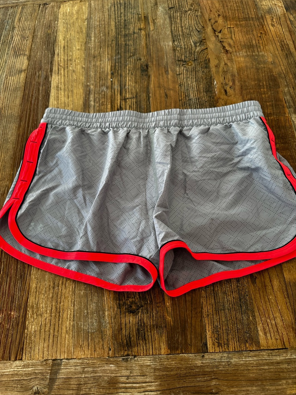 Under Armour Gray Athletic Shorts with Red Trim